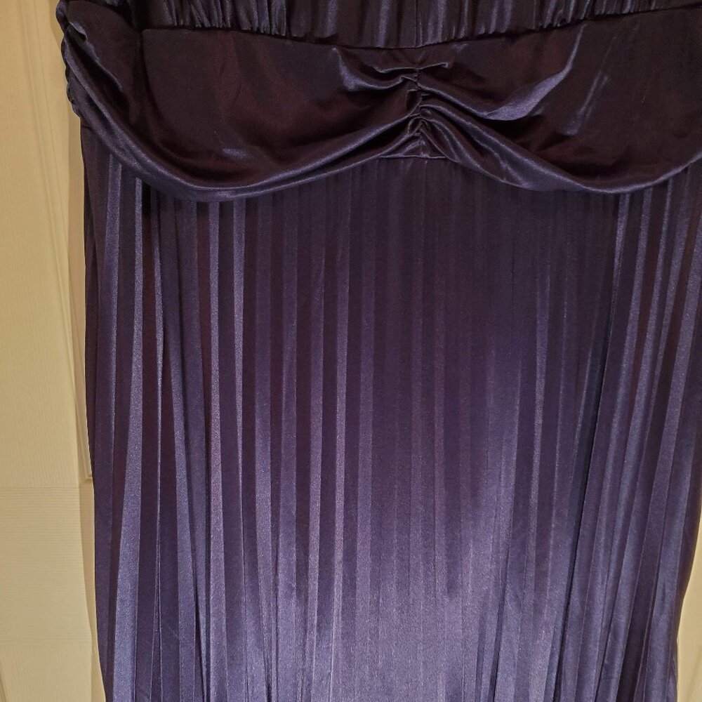 NWT Roaman's Royal Shiny Navy Blue Gathered Waist V Neck SS Dress Size 26W - Picture 3 of 6
